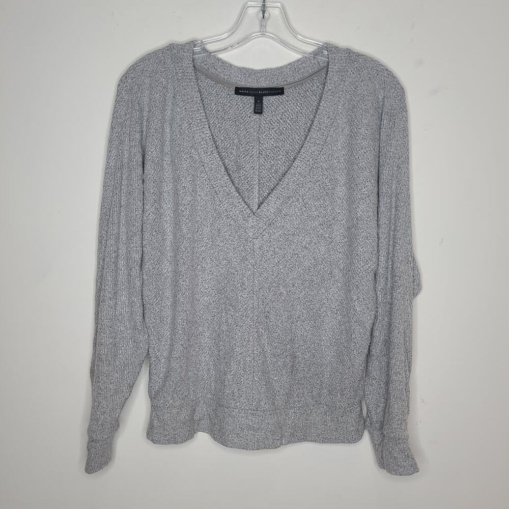 White House Black Market WHBM grey batwing v-neck pullover - small